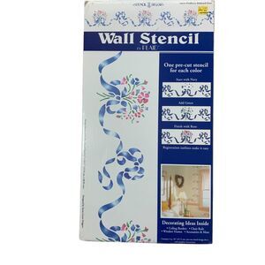 Vintage NIP Plaid Wildflower Ribboned Grace Wall Stencil 1993 Country Farmhouse